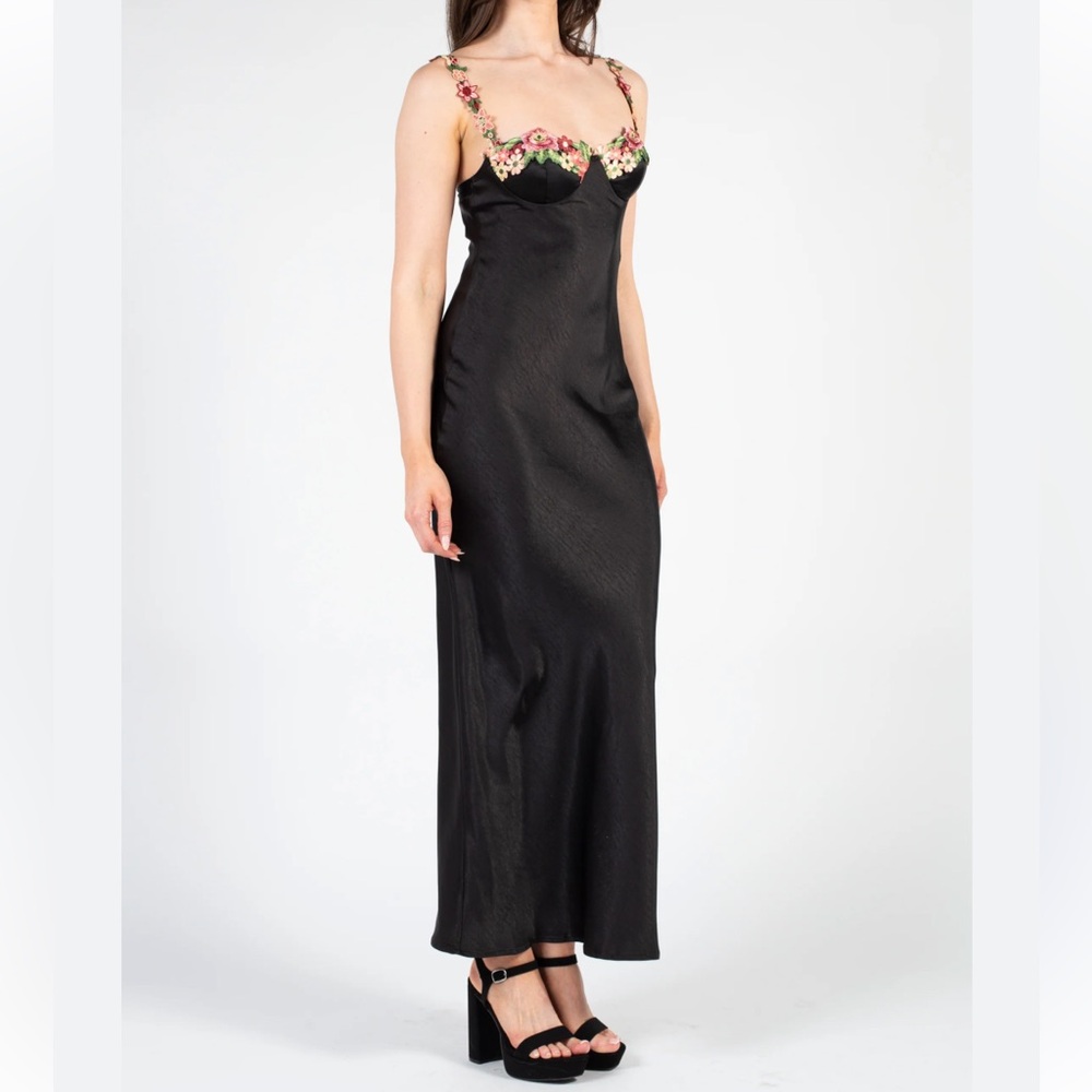 ONE AND ONLY COL. black satin floral bust slip maxi‎ fairy coquette ethereal Med